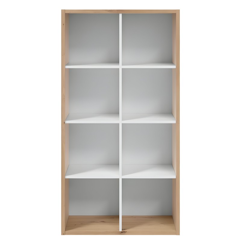 Estantería modular de madera natural y blanco con 8 compartimentos y divisor central vertical