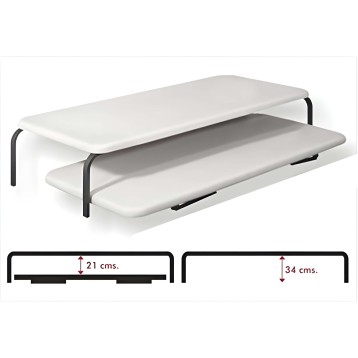 Cama nido blanca con estructura metálica negra y colchones deslizables vista frontal con detalle de dimensiones