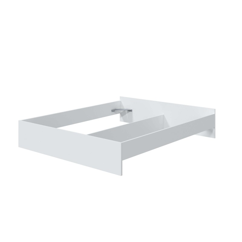 Estructura de cama matrimonial blanca con somier y soportes laterales vista frontal