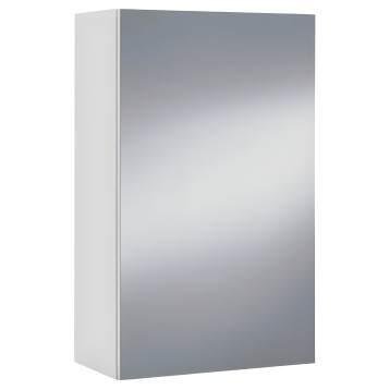 Armario de baño blanco y gris con puerta espejo y acabado mate
