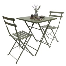Pack Mesa con 2 Sillas Jardín Greensboro Plegables en Verde Oliva