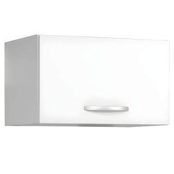 Mueble colgante de cocina con frente blanco y lateral gris con tirador cromado horizontal