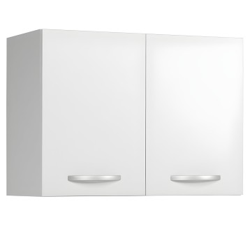 Mueble colgante alto blanco con dos puertas y tirador metálico plateado vista frontal
