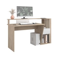 Escritorio Estudio Oficina Con Altillo Straight Color Roble Japonés y Blanco 157 cm