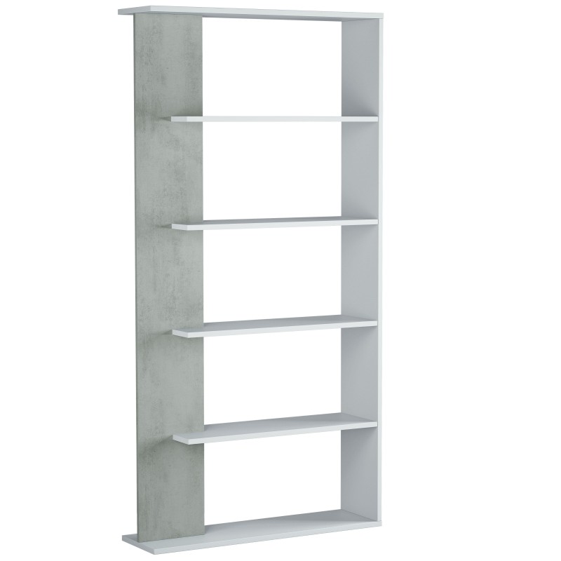 Estantería de pie con 5 estantes blancos y estructura lateral en hormigón gris claro