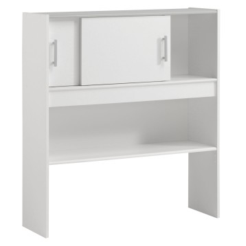 Cabecero de cama de 90 blanco con puertas correderas y compartimentos abiertos para almacenaje