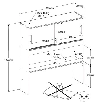 Cabecero de cama de 90 blanco con puertas correderas y estantes ajustables vista en perspectiva isométrica