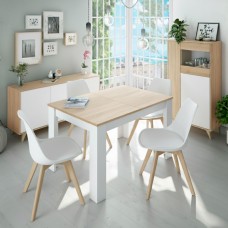 Pack Muebles de Salón Blanco artik y Roble canadian (mesa+sillas+aparador+vitrina)