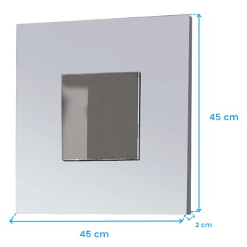 Espejo de pared cuadrado con marco blanco y detalle de nicho gris integrado vista frontal