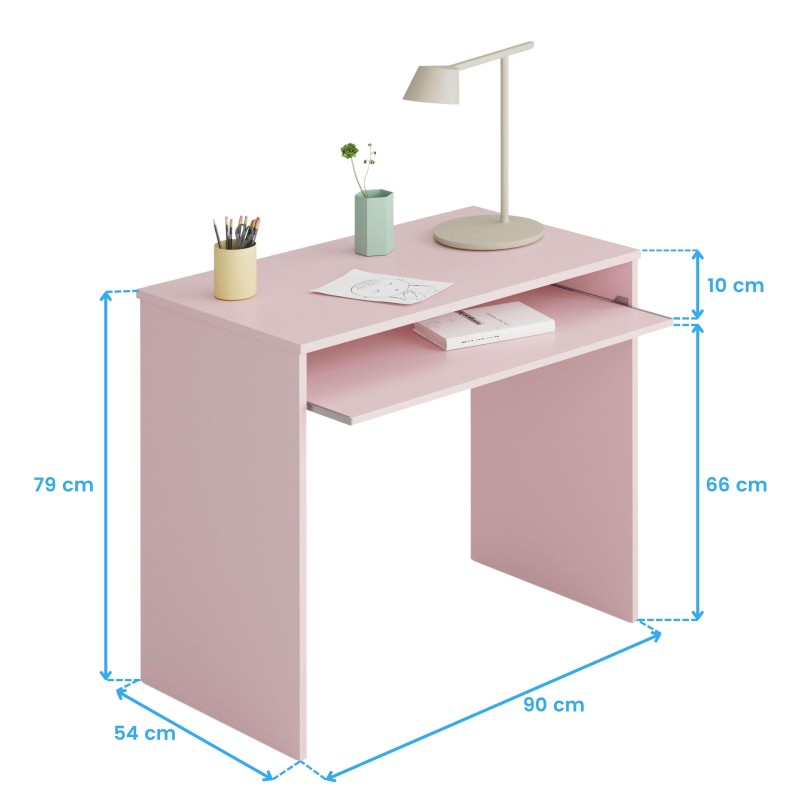 Escritorio rosa con estante deslizable y lámpara de escritorio beige incluida
