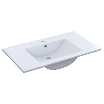 Lavamanos blanco rectangular con cuenca integrada y rebosadero para encimera