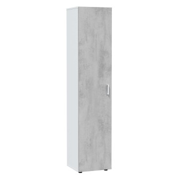 Armario alto estrecho con frente efecto cemento gris y lateral blanco puerta abatible y tirador metálico