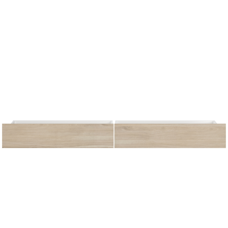 Cajones frontales de madera clara con tirador de metal para cama o estructura de mueble