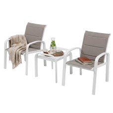 Conjunto 2 Sillones con Mesa de centro Exterior Jardín Elyn Color Blanco y Beige