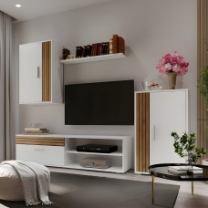 Mueble de salón comedor Koln Color Blanco Mate y Roble Tablilla 190 cm