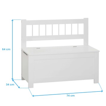 Baúl blanco con respaldo y celosía decorativa vista frontal y lateral