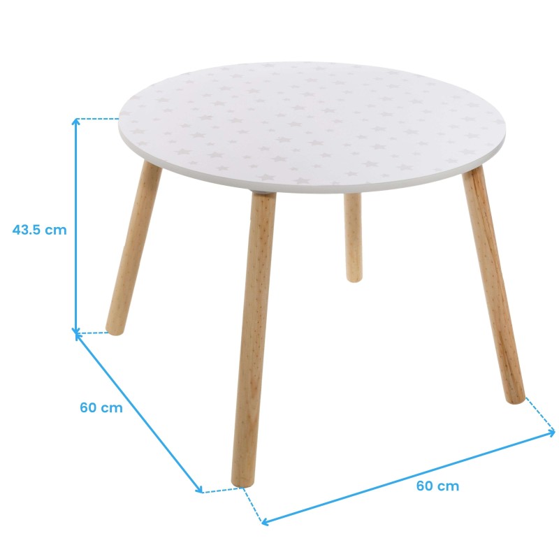 Mesa redonda blanca con sobre estampado y patas de madera natural estilo nórdico