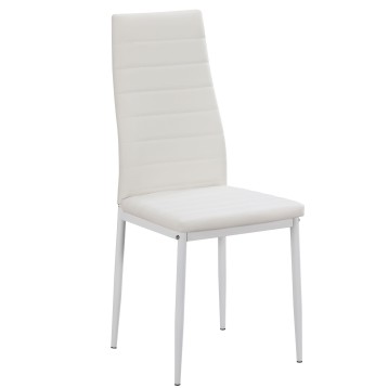 Silla de comedor tapizada en blanco con respaldo acolchado y patas metálicas