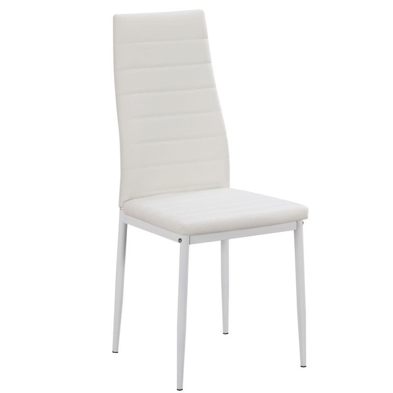 Silla de comedor tapizada en blanco con respaldo acolchado y patas metálicas