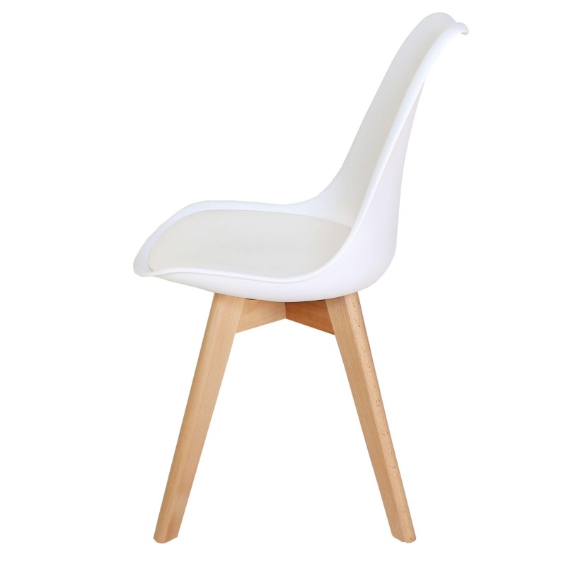 Silla de diseño moderno asiento blanco con respaldo curvo y patas de madera natural