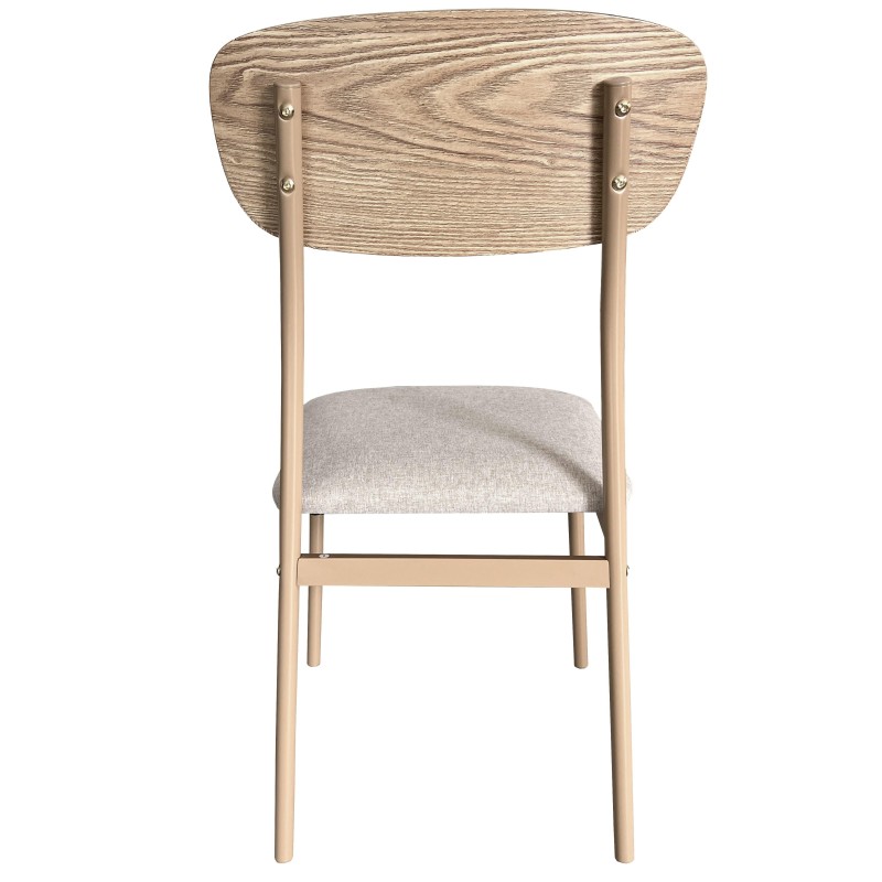 Silla con respaldo redondeado en madera clara y asiento tapizado en lino gris y estructura de madera natural