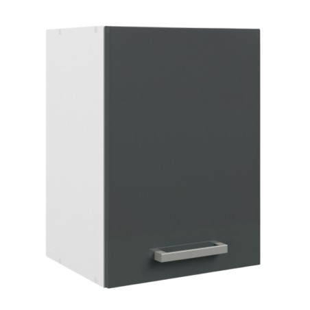 Mueble cocina colgante con puerta abatible gris oscuro y marco metálico plateado