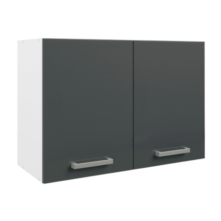 Mueble colgante de cocina de dos puertas abatibles en gris antracita y blanco con asas metalizadas