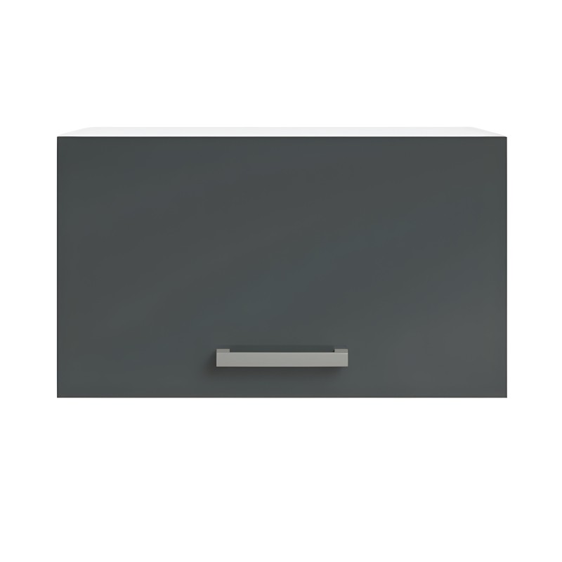 Mueble colgante gris antracita con tirador metalizado horizontal en detalle frontal