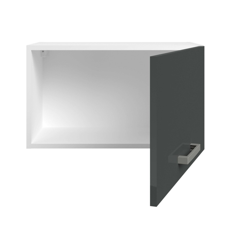 Mueble colgante blanco y gris antracita con estante abierto y puerta lateral