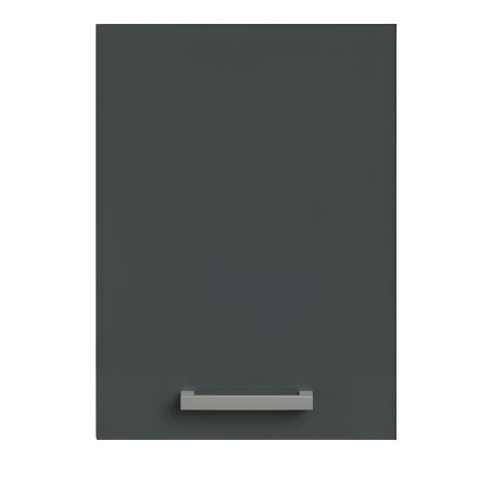 Puerta de armario gris antracita con tirador metálico plateado en horizontal