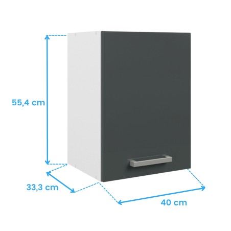 Mueble superior de cocina puerta abatible frente gris oscuro y lateral blanco con tirador metálico