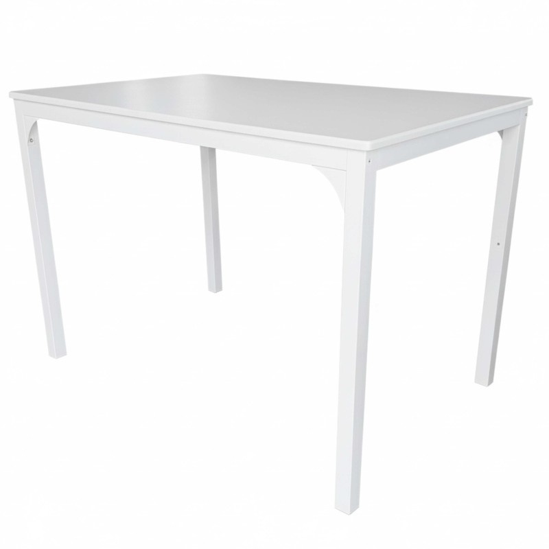 Mesa rectangular blanca con tablero liso y patas rectas de madera maciza