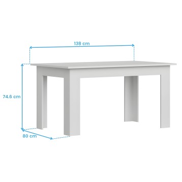 Mesa rectangular blanca con estructura de patas grises y tablero liso vista en perspectiva
