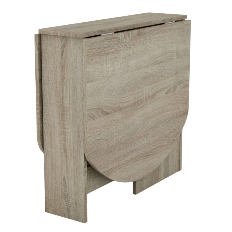 Mesa abatible en madera de roble claro con tapa plegable y almacenaje integrado