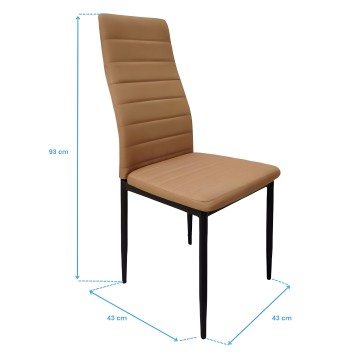 Silla de comedor con respaldo acolchado en camel y estructura metálica negra