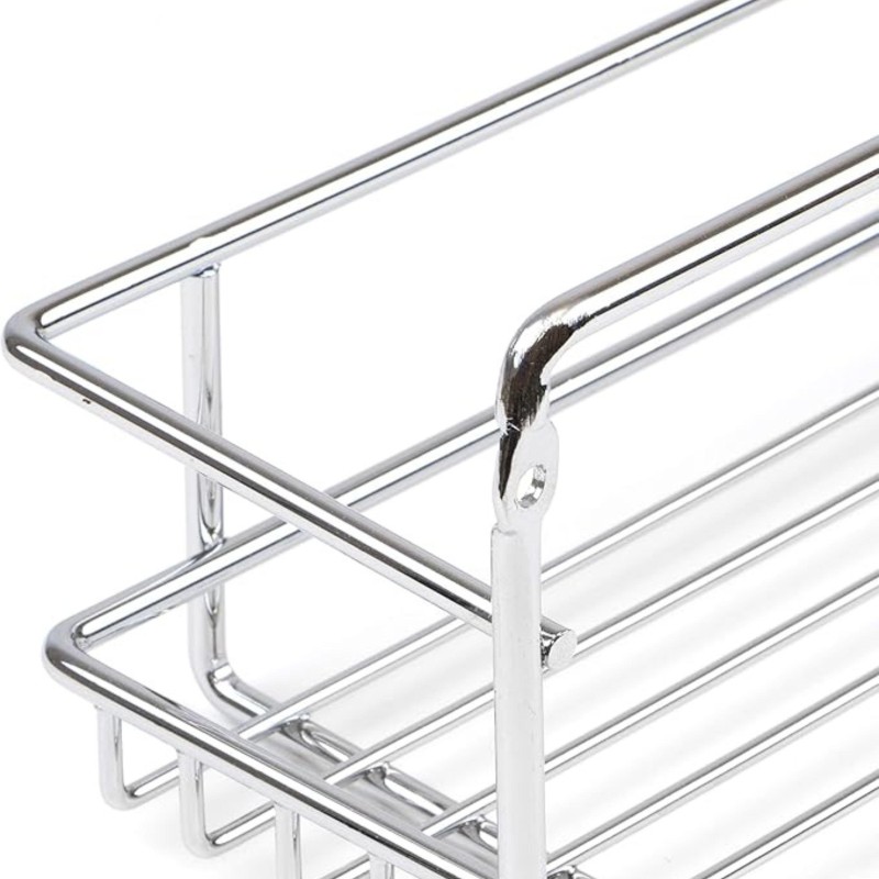 Estantería de baño de metal cromado con múltiples barras horizontales y soportes laterales