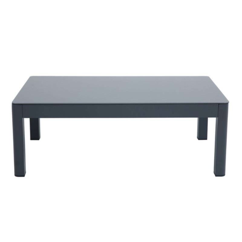 Mesa de centro rectangular gris oscuro con tapa lisa y patas rectas de madera maciza