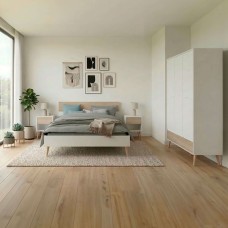 Dormitorio Matrimonio Estilo Nórdico Con Armario Osaka Roble Japonés Y Blanco 135-140 cm