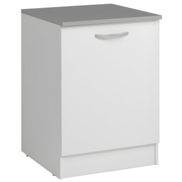 Mueble bajo cocina blanco con encimera gris y puerta abatible con tirador metálico
