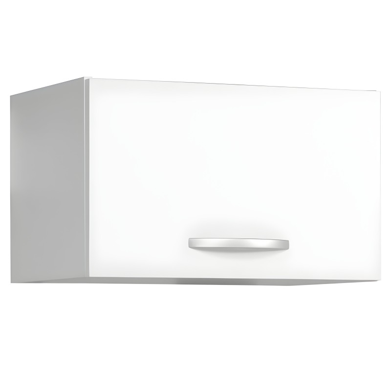 Mueble colgante de cocina blanco y gris con puerta abatible y tirador cromado