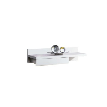 Repisa flotante blanca con cajón y lateral gris decorada con esferas de cristal