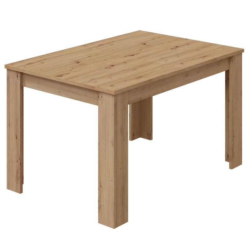 Mesa rectangular de madera clara con tablero liso y patas macizas estilo rústico