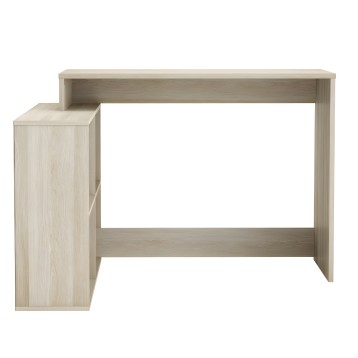 Escritorio con estantería lateral en madera clara y acabado natural vista frontal