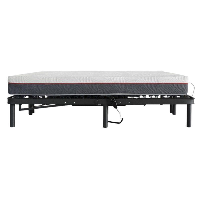 Cama articulada eléctrica con colchón gris y base negra ajustable con control remoto