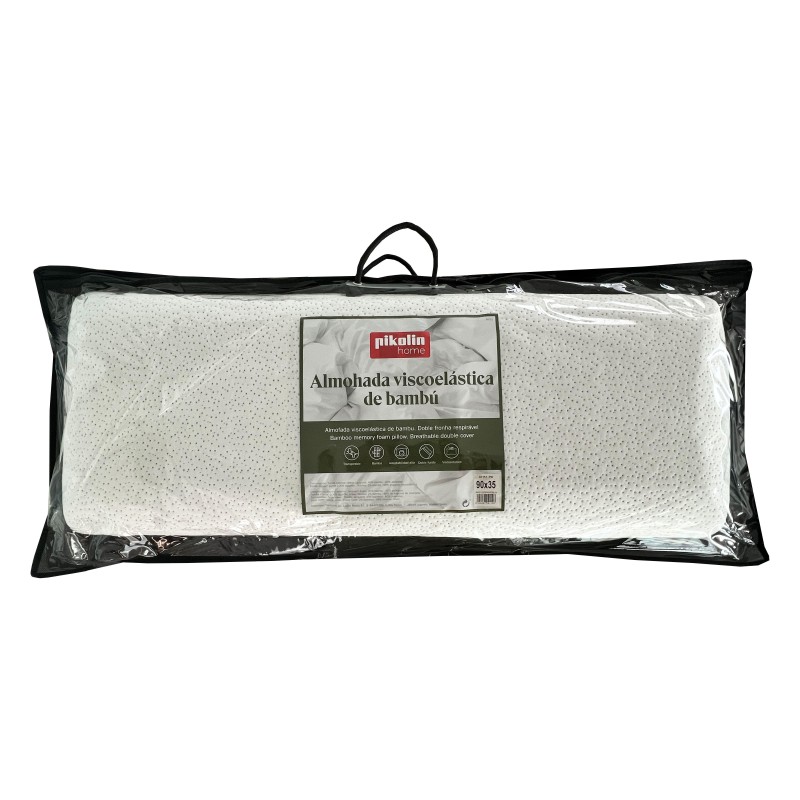 Almohada viscoelástica de bambú con funda transpirable y doble cara en embalaje negro