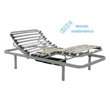 Cama articulada eléctrica de metal gris con cabecero y piecero ajustables y mando inalámbrico