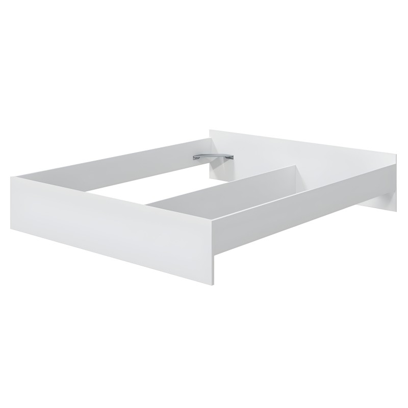Estructura de cama blanca con somier de láminas y laterales elevados vista frontal
