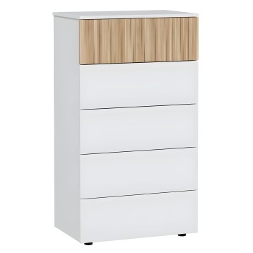 Cajonera blanca y madera con puerta superior de lamas y cuatro cajones inferiores