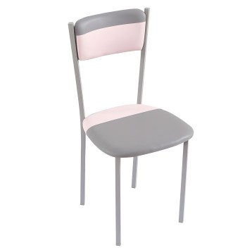Silla de comedor estructura gris con asiento y respaldo en tonos gris y rosa claro
