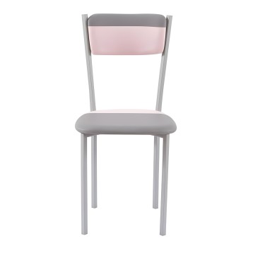 Silla de comedor con respaldo bicolor gris y rosa y asiento tapizado gris